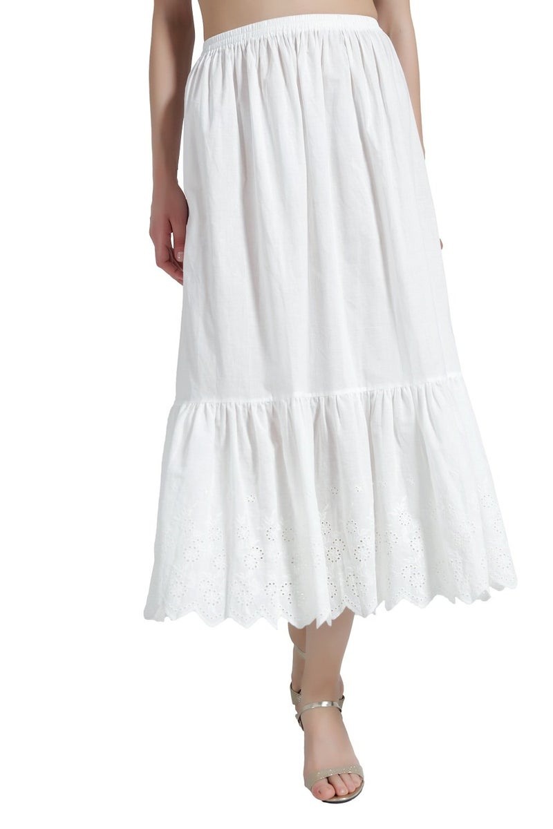 BEAUTELICATE Half Slip Skirt Extender 100% Cotton Vintage Underskirt with Lace Embroidery - Image 1